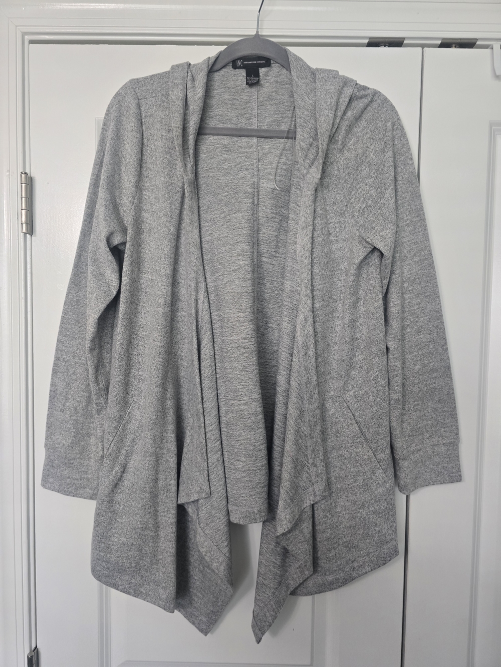 INC Light Heather Gray Hooded Open Front Cardigan